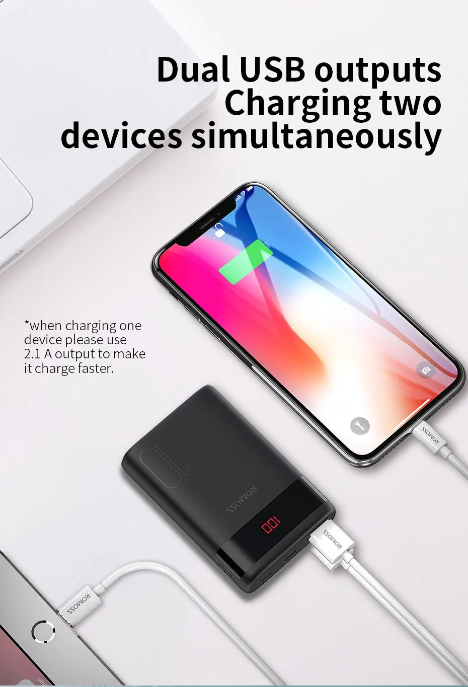 Внешний аккумулятор ROMOSS Ares 10 вход микро-usb/usb типа С двойной usb выход 10000мАч |