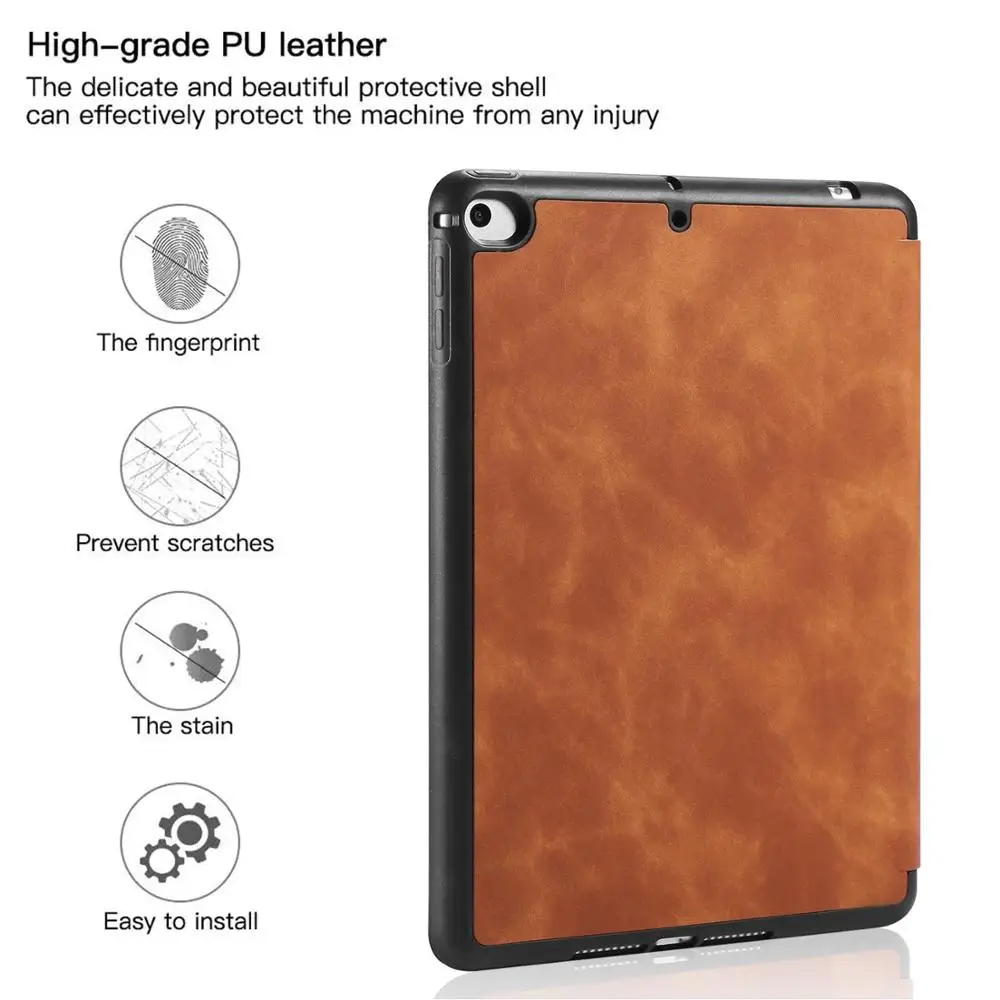 

For Funda iPad Mini 5 Case Pencil Holder Folio Trifold Tablet Leather Cover Auto Sleep/Wake TPU Back Case for iPad Mini 5 Mini 4