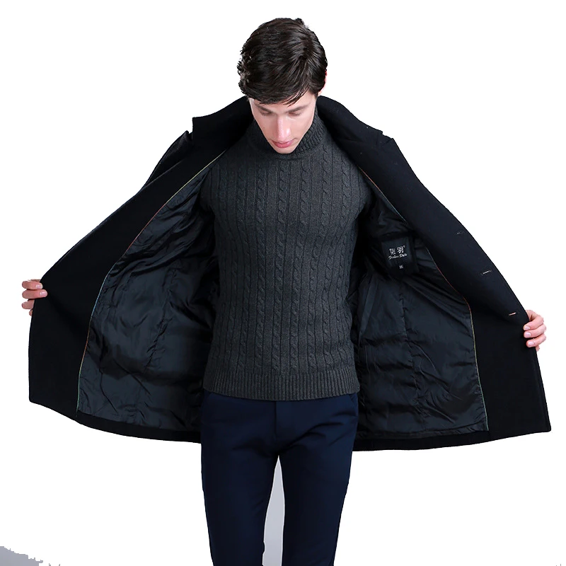 Зимнее шерстяное пальто для мужчин повседневное/деловое двубортное Мужская