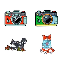 camera and cat enamel badges lapel pins cute women anime brooches for backpack mini hijab pins jewelry badges vintage brooches