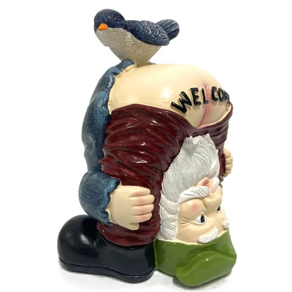 

Funny Welcome Gnome With Bird Statue Decorative Prank Dwarf Resin Doll Craft For Garden Entrance Art Figurines