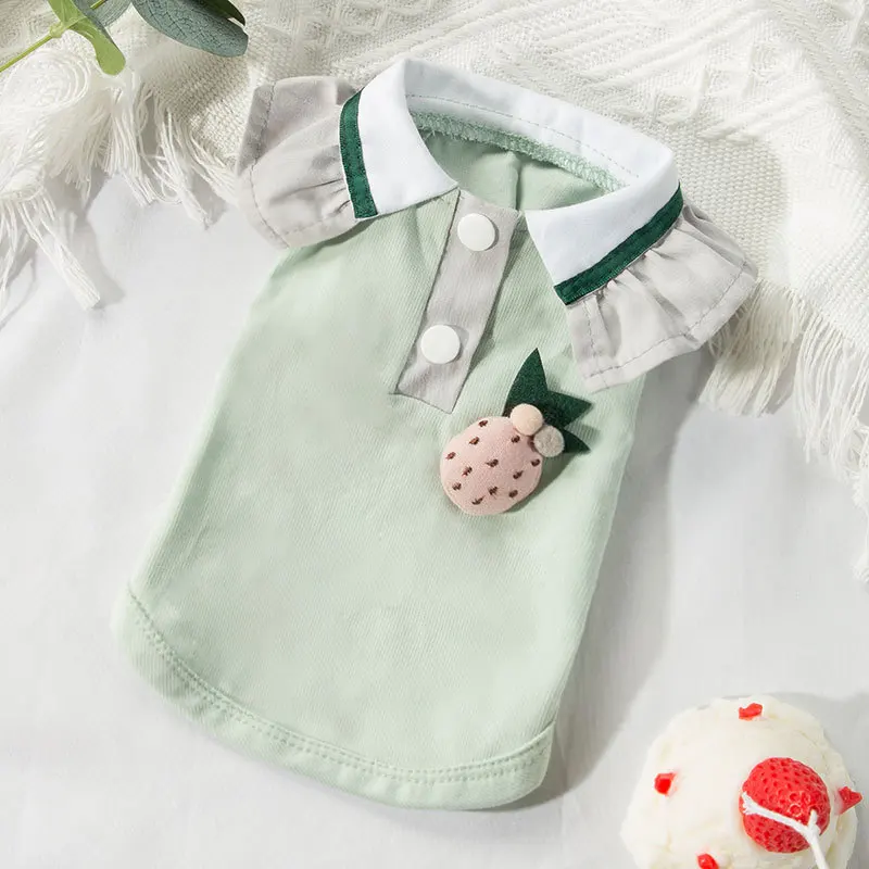 

T-shirt pet Clothing dogs Cartoon vest dog Clothes small Costume Breathable French Bulldog cute summer green boy collar perro