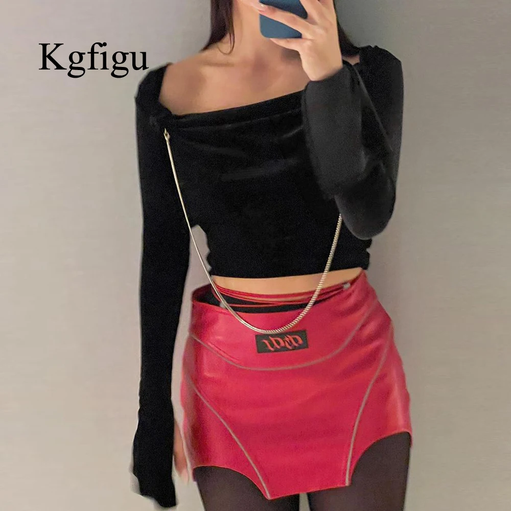 

KGFIGU Fall Clothing Tops For Women 2021 New Arrivals Plush Long Sleeve Sexy Crop Top Elegant Black All-Match Outfits