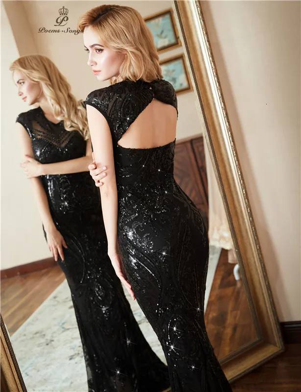 Стихи Songs2019 индивидуальное вечернее платье vestido de festa Сексуальное Черное длинное платье с пайетками для выпускного вечера торжественное праздничное платье светоотражающее платье