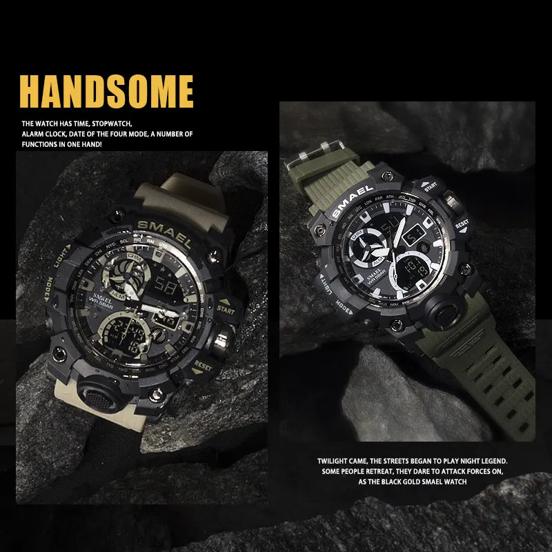 SMAEL Роскошные армейские часы цифровой задней световой сигнализации Для мужчин