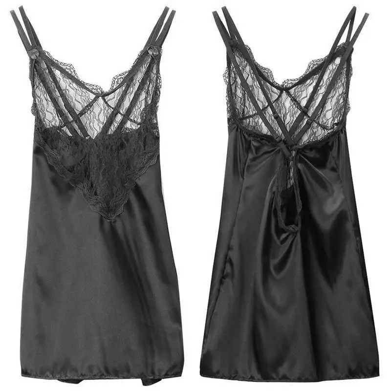 

Women's Fire Sexy Lingerie Hollow Lace Deep V Neck Mesh Perspective Sling Dress