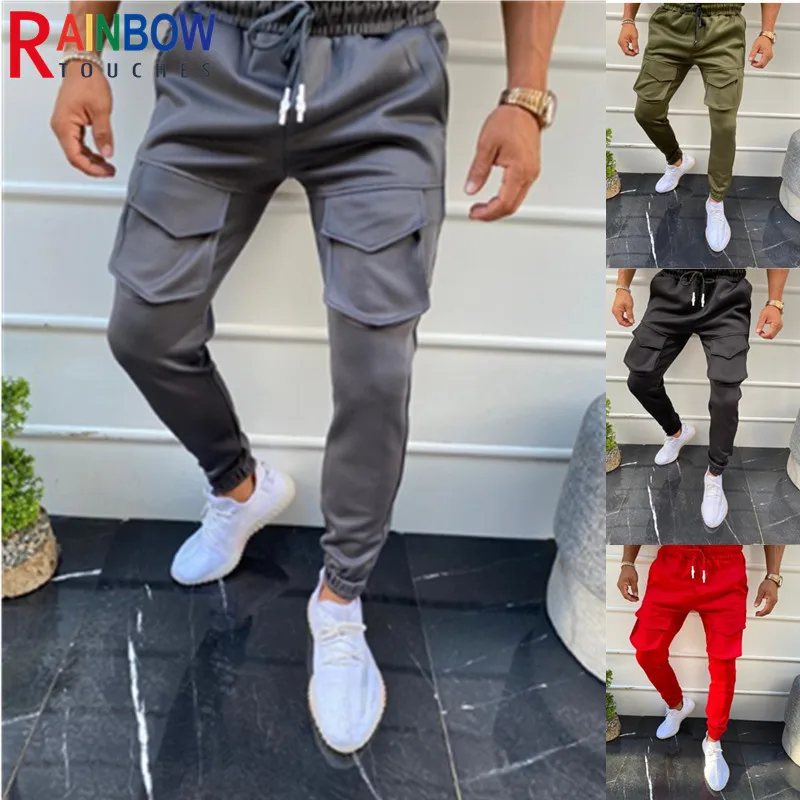 

Rainbowtouches 2021 New Autumn And Winter Fitness Training Trousers Men's Solid Color Slim Sports Multiple Pockets Cargo Pants