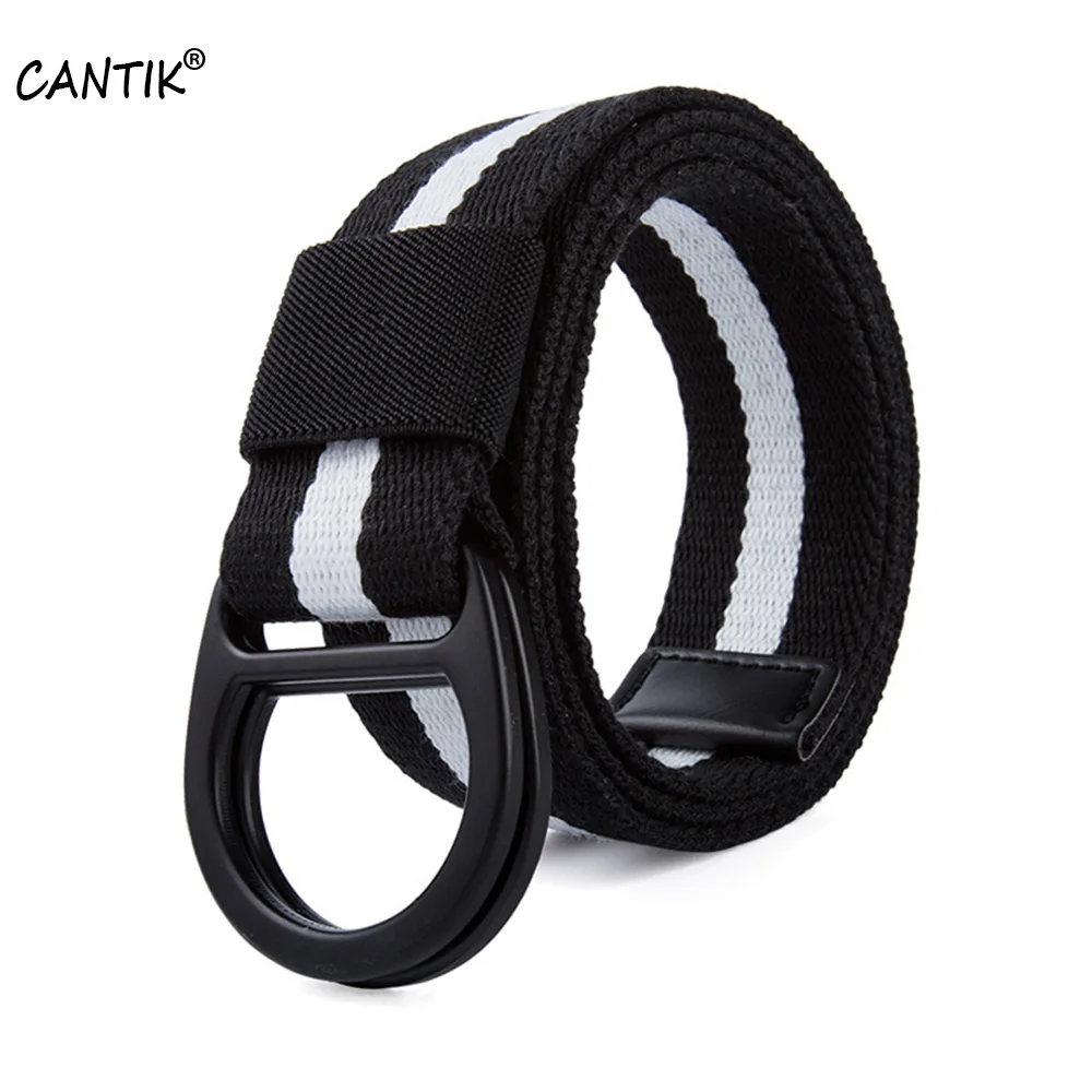 CANTIK Canvas Belt Both Sides Youth Student Simple Design Black Double Rings Slide Buckle Belts Accessories Young Unisex CBCA150