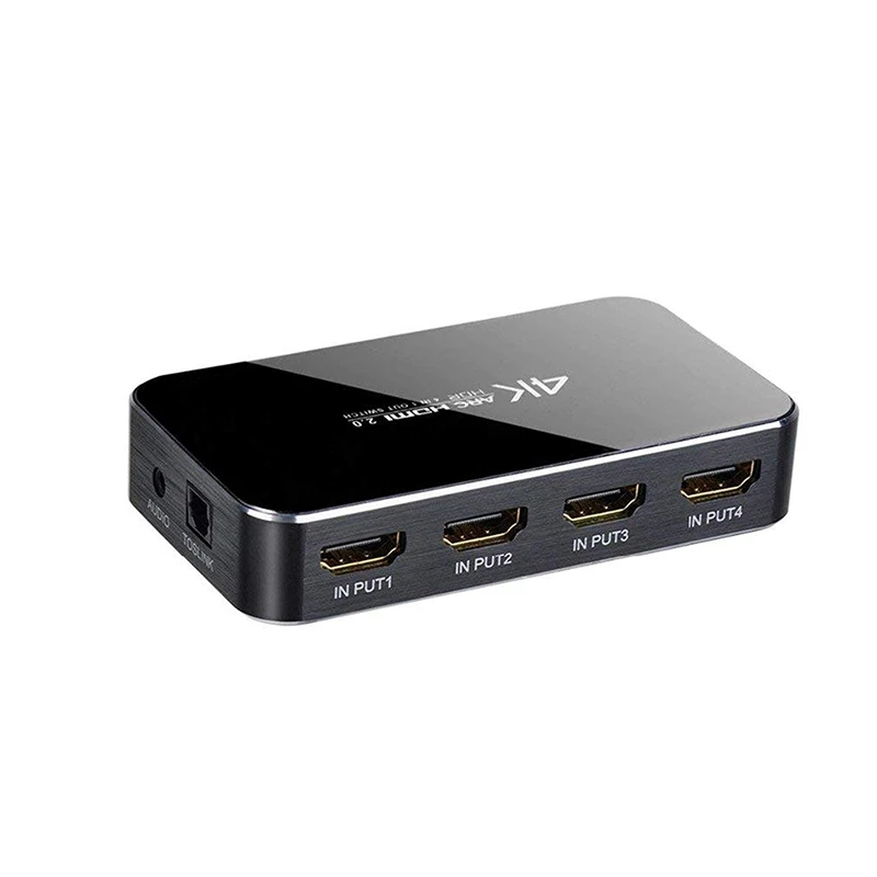 

HDMI Switch 4K@60Hz 4 in 1 Out with Audio Optical/Remote Control, HDMI Splitter with Audio Extractor Support ARC