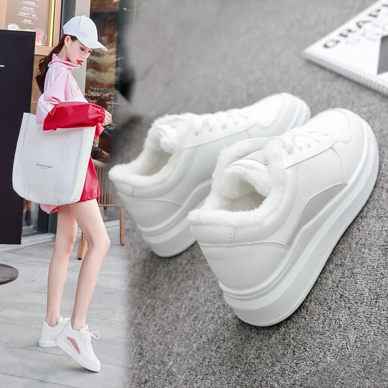 Fujin 2020 зимняя плюшевая бархатная белая обувь на толстой подошве Повседневные