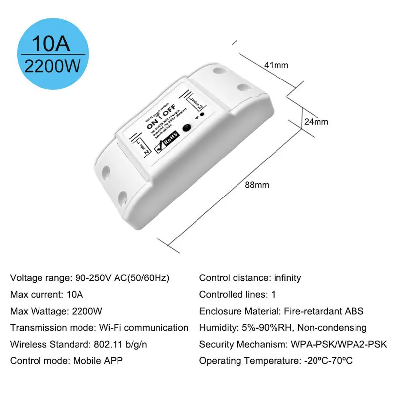 

RU Universal Breaker Smart WIFI Switch 220V10A Wireless Remote Control