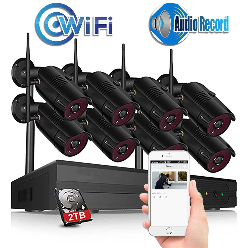 Запись звука IP Беспроводной Камера безопасности Системы CCTV P2P 4CH/8CH 1080P Wi Fi NVR 36 ИК