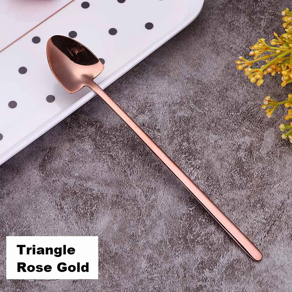Triangle Rose Gold 304 Нержавеющая сталь Кофе ложка творческий покрытие льда ложка c длинной ручкой Чай ложки Кухня инструменты горячего питья столовые красочные - Цвет: Triangle Rose Gold