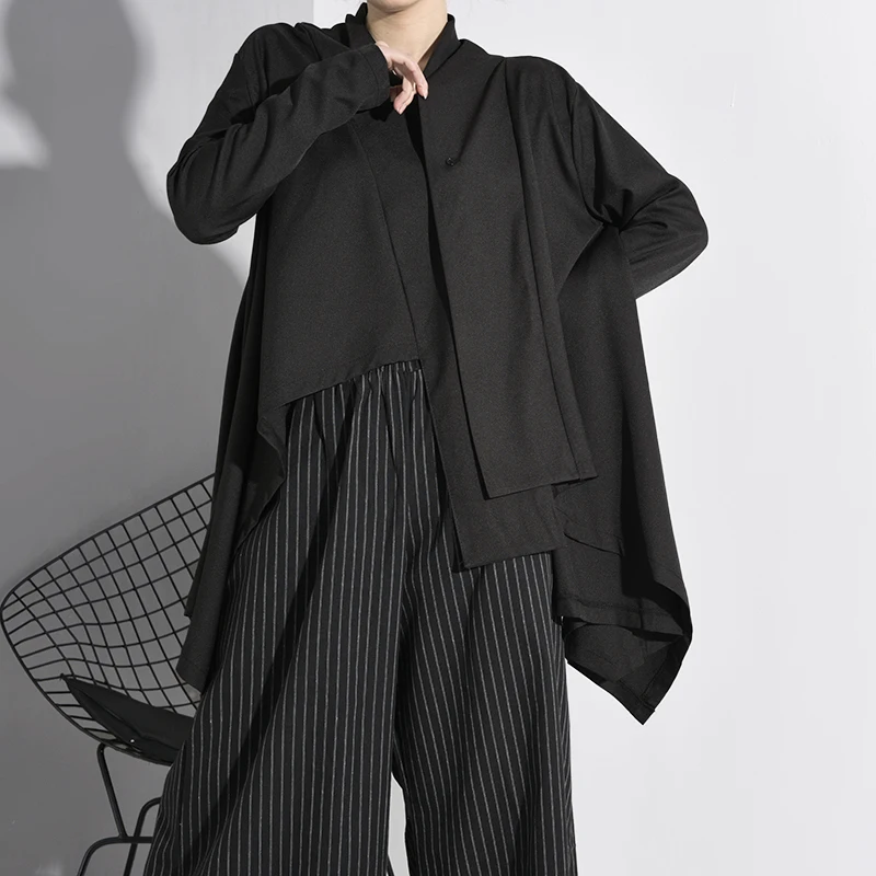 Тренчкот LANMREM женский однотонный асимметричный свободная однобортная ветровка с