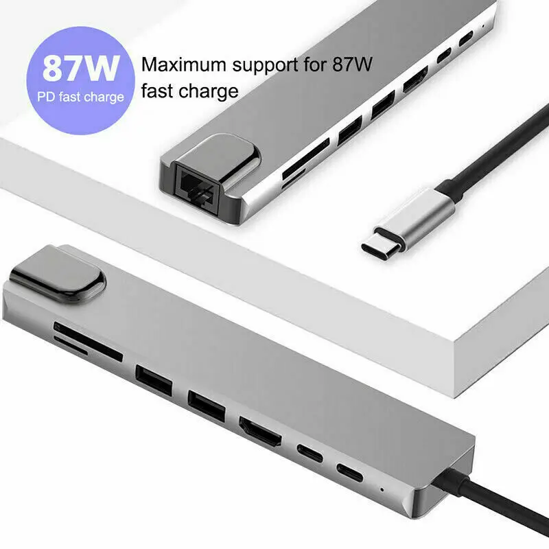 

8 в 1, 4K, мультипорт типа C, адаптер HDMI, USB 3,0, кабельный концентратор для Macbook Air