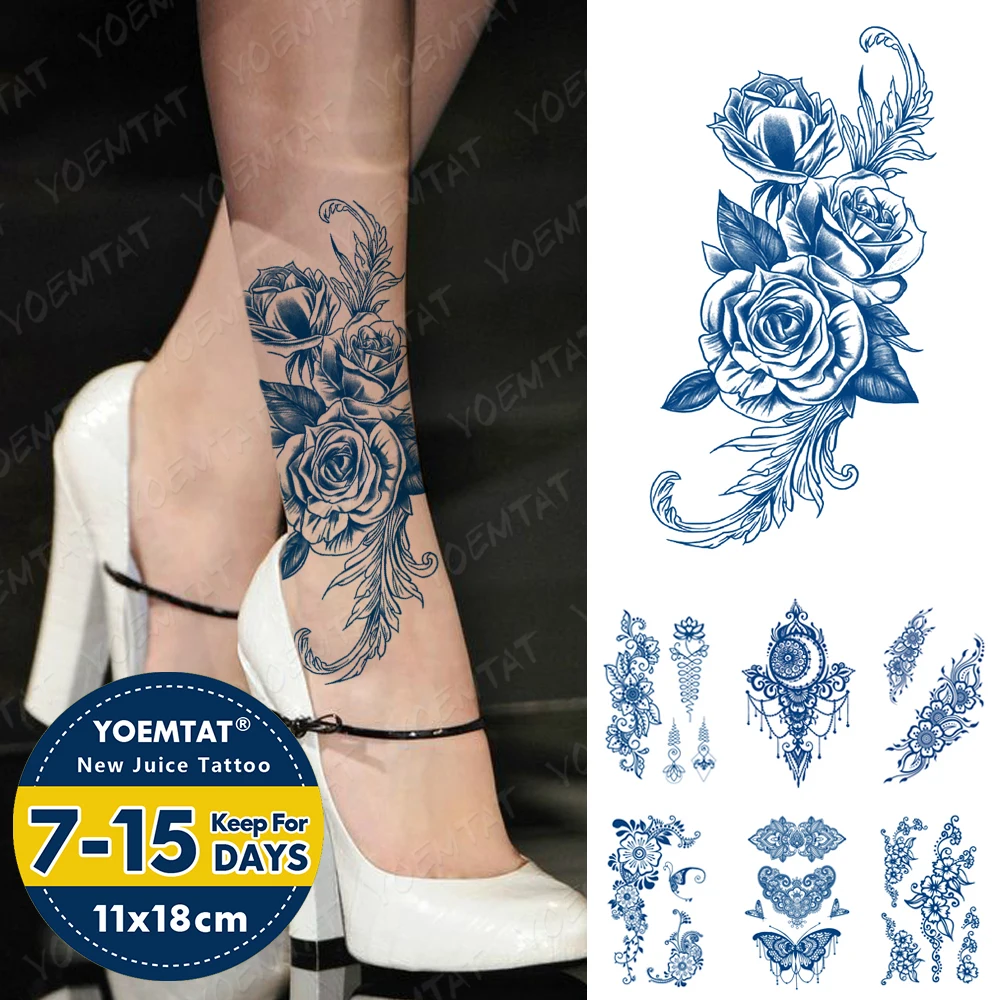 

Juice Lasting Waterproof Temporary Tattoo Sticker Peony Rose Flash Full Tattoos Ink Extract Ankle Body Art Fake Tatto Men Women