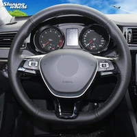 black genuine leather steering wheel cover for volkswagen vw golf 7 mk7 new polo jetta passat b8