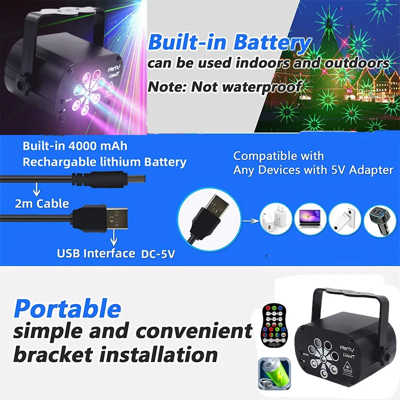 Миниатюрный RGB диско-светильник светодиодный лазерный сценический прожектор