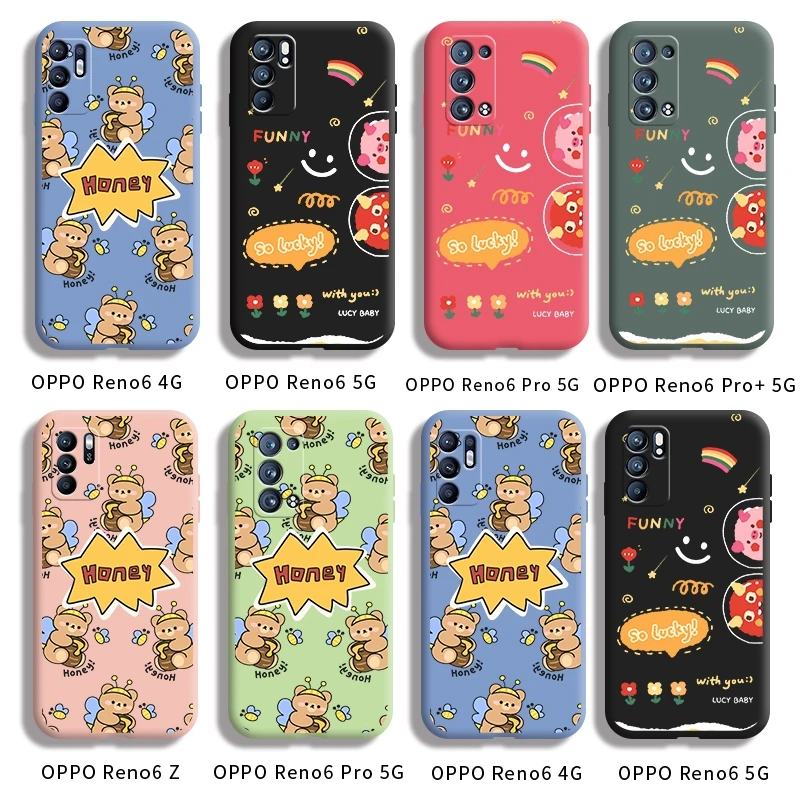 

For OPPO Reno6 5G 6 4G Reno 6z Reno6 Pro 5G Pro+ 5G casing with Lucky Bear pattern Back Cover Anti falling silica gel case