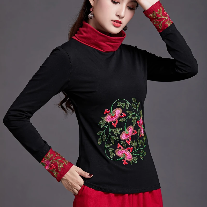 Сезон осень зима Футболка женская футболка с вышивкой Женские Винтажные ботинки