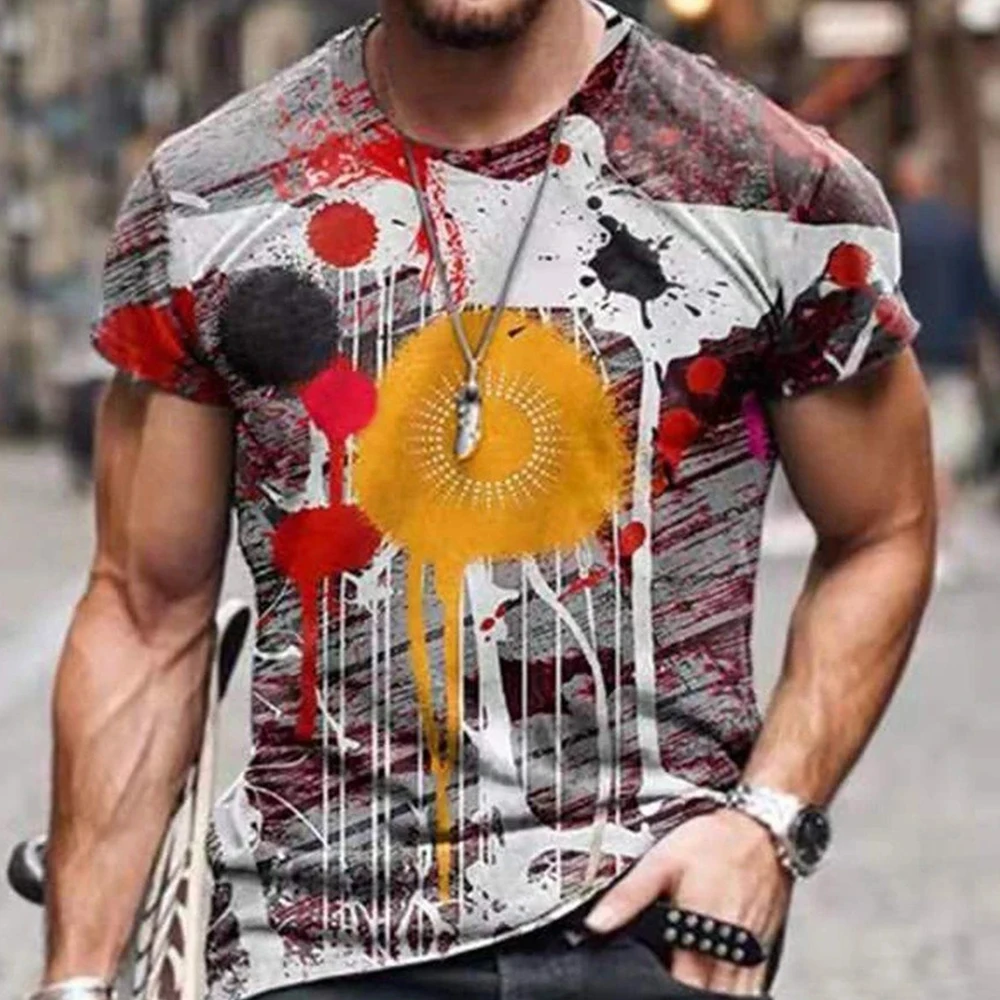 

Mens Oversized Vintage Short Sleeve 3D T Shirts Fashion Harajuku Ethnic Printed O Collared Tshirts