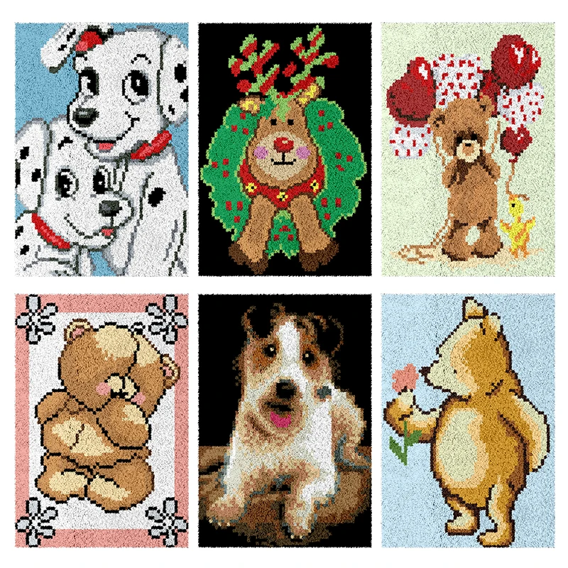 

Latch Hook Rug Kits Needlework Unfinished Crocheting Rug Yarn Cute dog love bear horse unicorn Embroidery Carpet Rug Home Decor