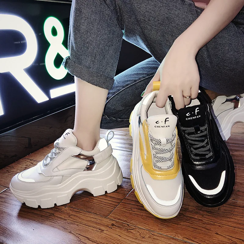 2019 г. новая модная Осенняя повседневная обувь на толстой подошве красного цвета