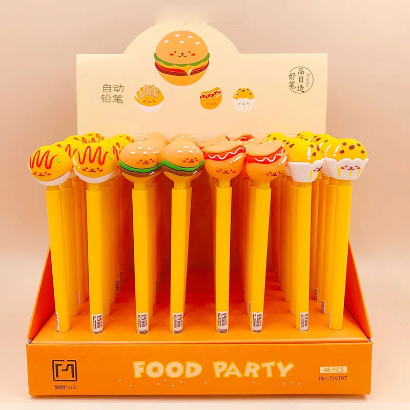 

48 pcs/lot Creative Hamburg Mechanical Pencil Cute Student Automatic Pen For Kid School Office Supply Promotional gifts