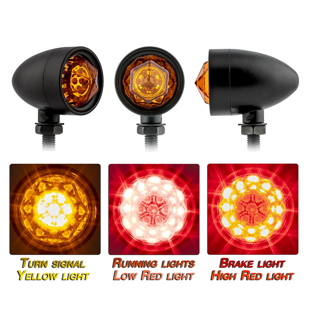 

LEEPEE Universal Retro Bullet Diamond Black Motorcycle Turn Signal Indicator Lamp Light LED Blinker Light 1 Pair