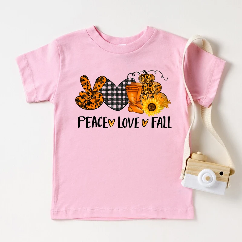 Camiseta de Halloween Kawaii Creepy Cat paz amor oto&ntilde;o PumpkinT-Shit Vintage, ropa para ni&ntilde;a 2022-2