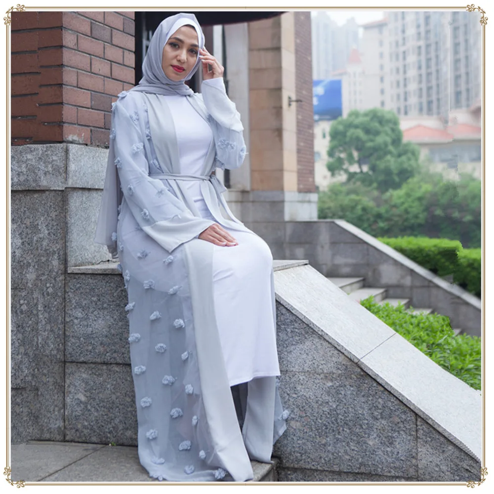 Dubai Muslim Open Abaya Hijab Dress Women Plush Ball Kimono Caftan Lace-up Jubah Islamic Clothing Musulman Marocain Long Robe | Женская