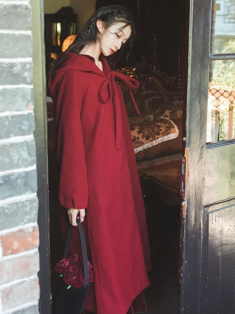 

Make cloth coat of long hooded cloak of French girls retro woolen cloth coat female winter cotton