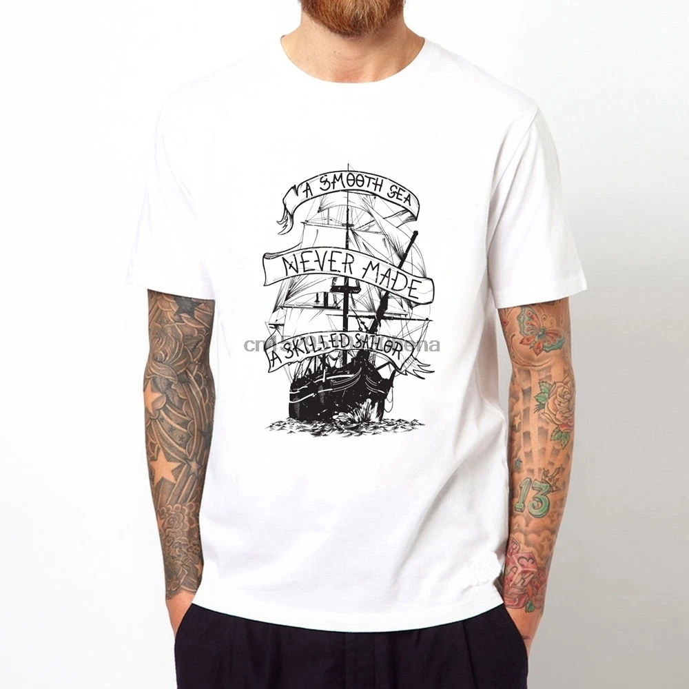 Новая мужская модная футболка с принтом морской тематики и моряка принтера