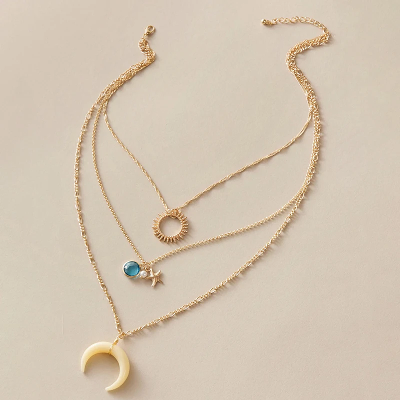 Tocona в богемном стиле луна кулон ожерелье для женщин женские блестящие со