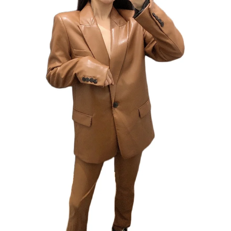 

Trendy women's clothing European and American fashion double-breasted mid-section solid color casual blazer jacket women's sprin