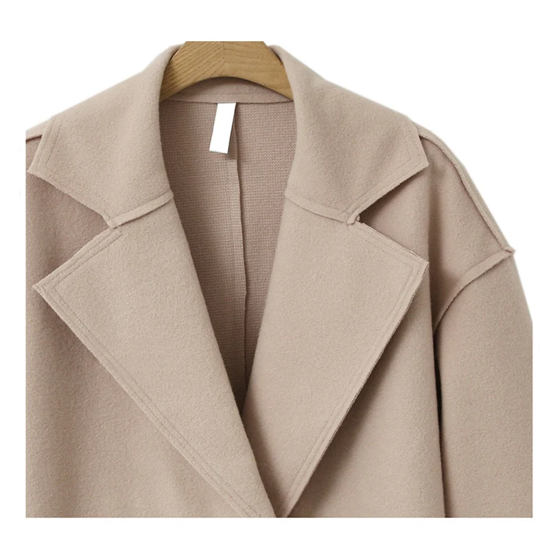 Длинное повседневное однотонное кашемировое пальто с отложным воротником