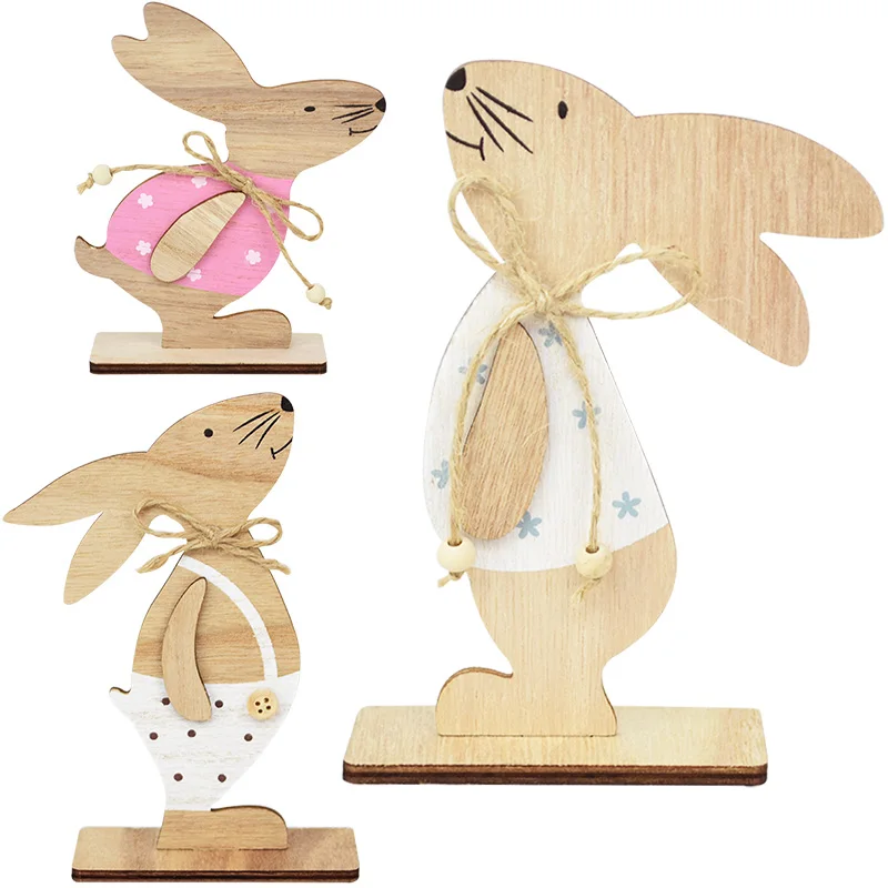 

Easter Rabbit Wooden Desktop Ornaments for Home Party DIY Wood Craft Cute Cartoon Bunny Table Decor Happy Easter Decoration Gift