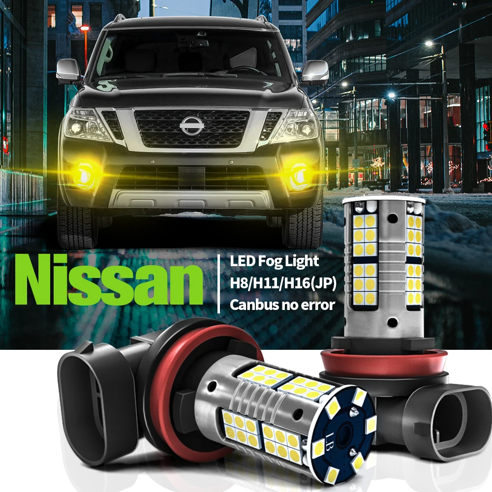 2pcs LED Fog Light H8 H11 H16 For Nissan Navara NP300 D23 D40 NV200 NV250 NV300 Pathfinder R51 R52 Frontier Quest Sentra Xterra - купить по