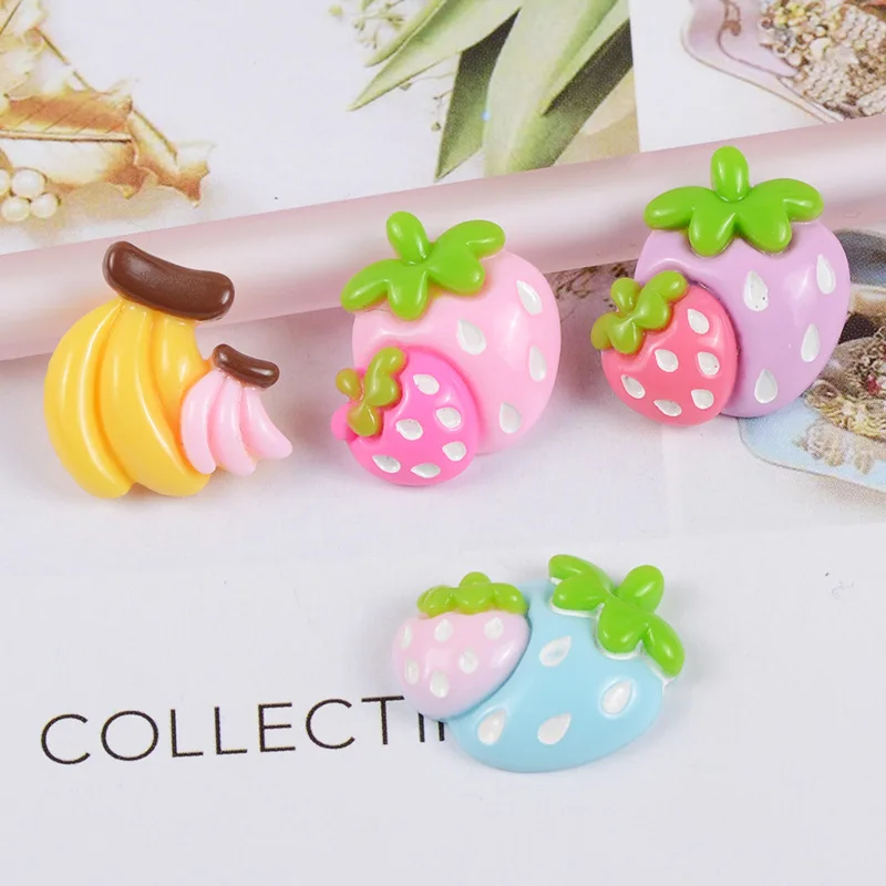 Симпатичные Клубника банан Кабошон из смолы с плоской задней стороной Скрап