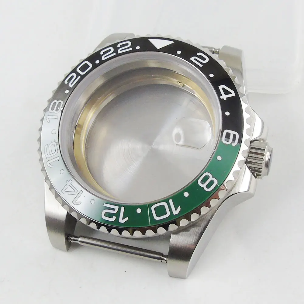 

40mm green black ceramic bezel sapphire glass watch case fit nh35 miyota 8215 movement