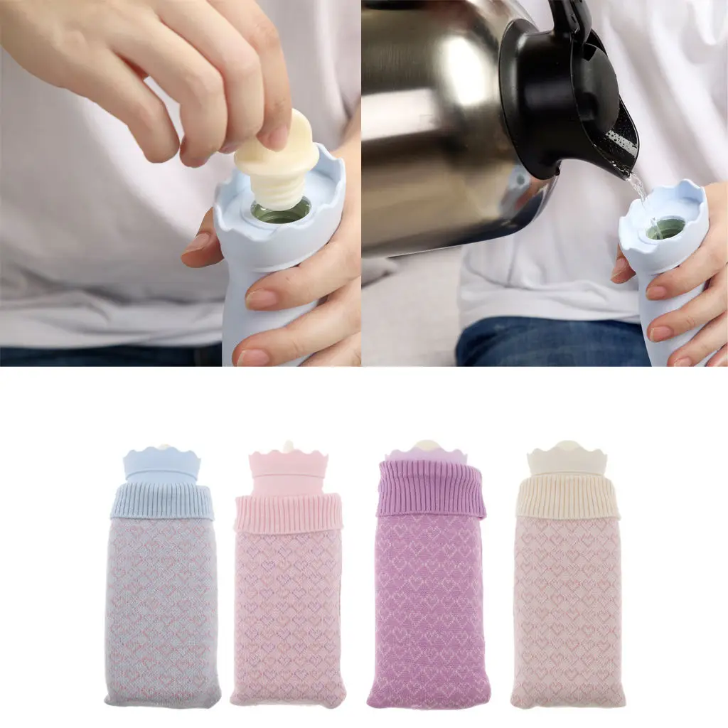 

Classic Large Hot Water Bottle Bag with Cute Knitted Cover for Foot Hand Warming, Wide mouth, Easy refill