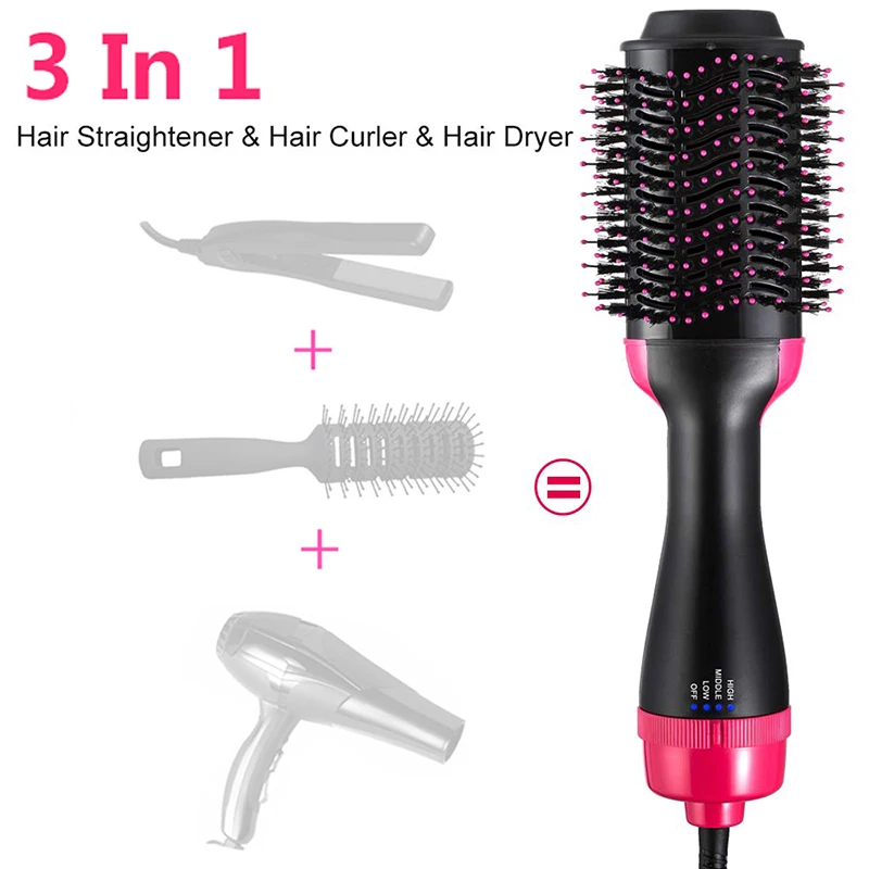 

3 in 1 One Step Hair Dryer & Volumizer Salon Hot Air Paddle Styling Brush Negative Ion Generator Hair Straightener Curler
