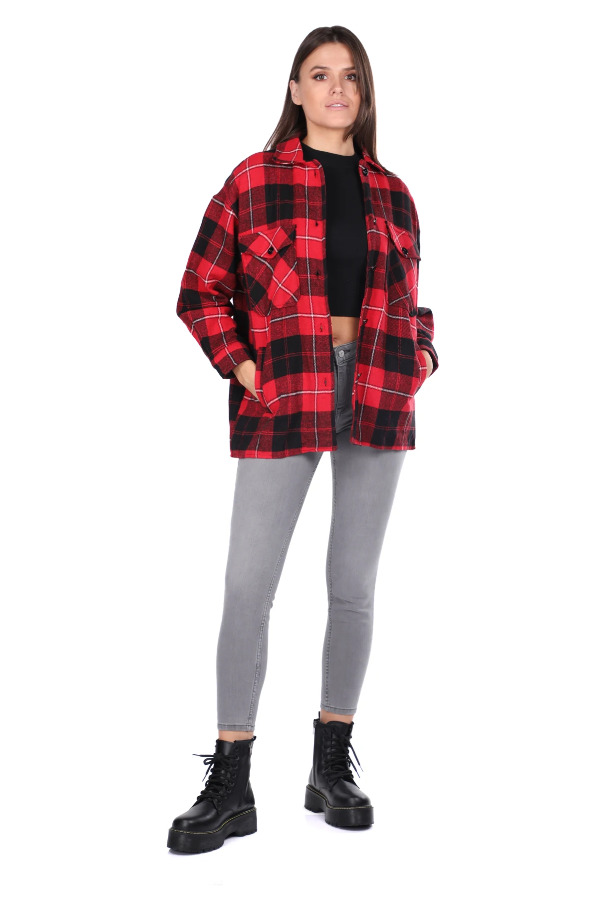 

Oversize Red Womens Plaid Shirt