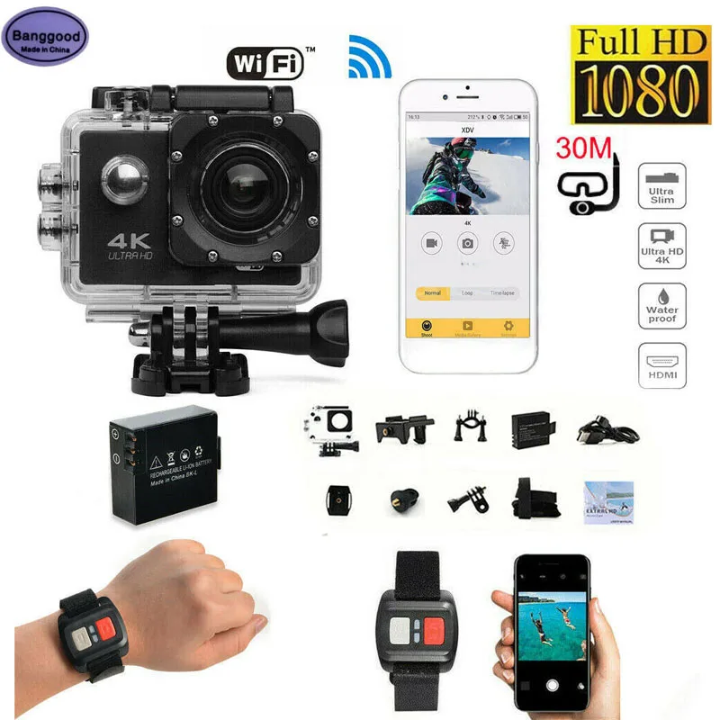 H9 Wifi 4K 1080P Full HD спортивная Видеокамера экшн камера Спортивная Подводная