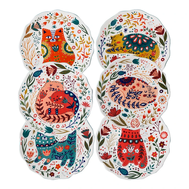 

4PCS Cute Cartoon Cat Plates Ceramic Dinner Serving Platter Japanese Animal Dishes For Dessert Cake Food Party Kitchen Tableware