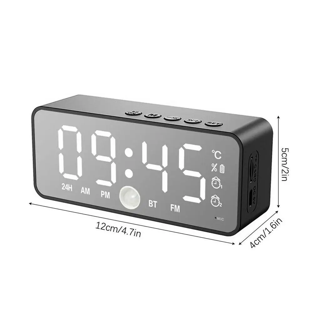 

Mirror Alarm Clock LED FM Wall Digital Clock Time Temperature Humidity Display USB Rechargeable Bluetooth Table Clock Home Decor
