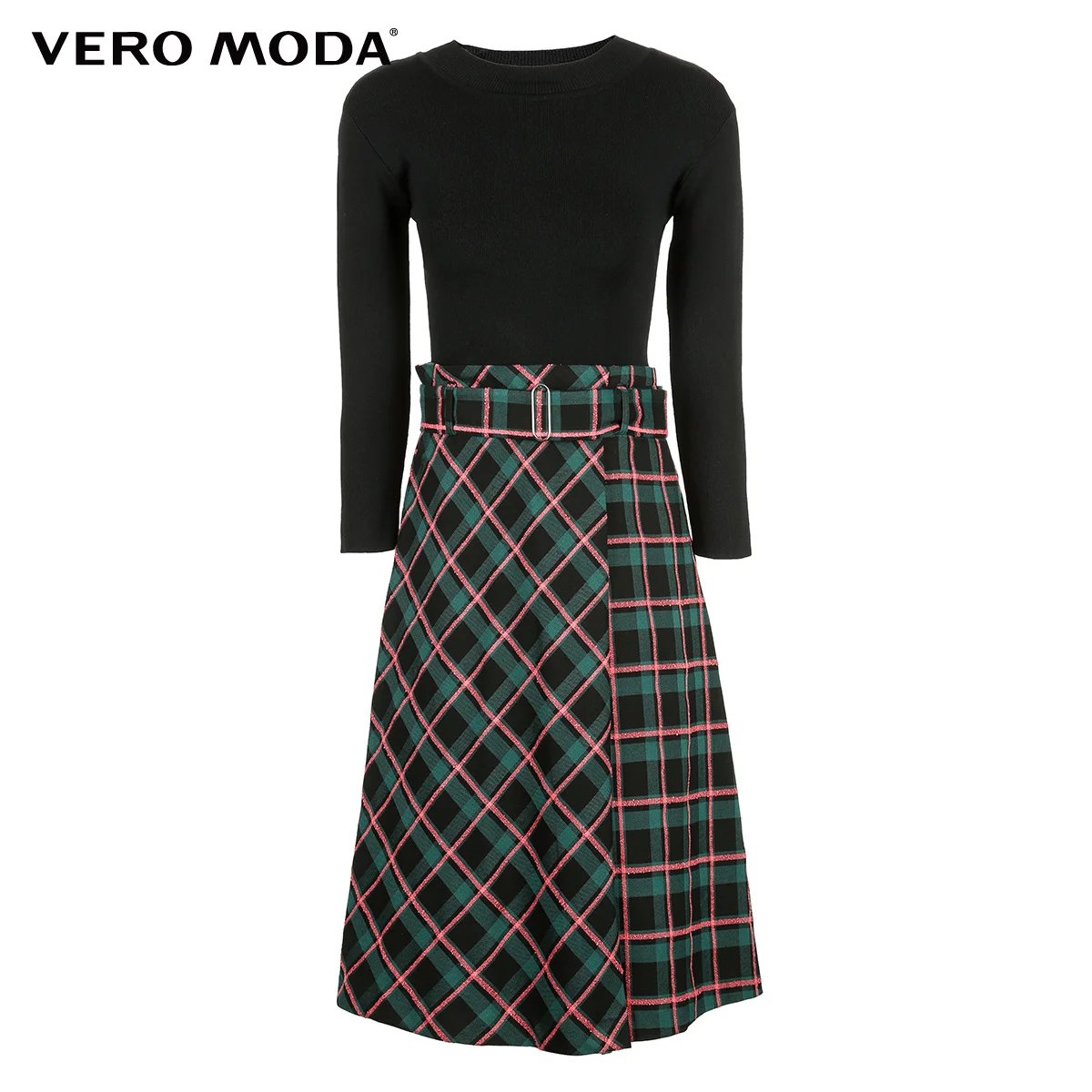 

Vero Moda Women's Plaid Knitted Spliced A-line Mid-length Dress | 31917C547