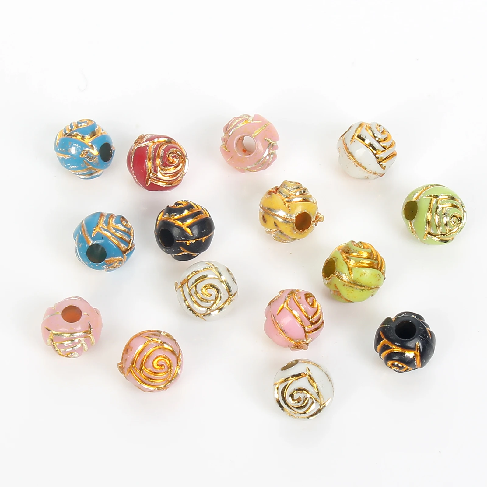 

50Pcs Mixed Round Colorful Rose round beads Acrylic Bead For Jewellery Marking Loose Spacer Bead Bracelet Necklace Charm Jewelry