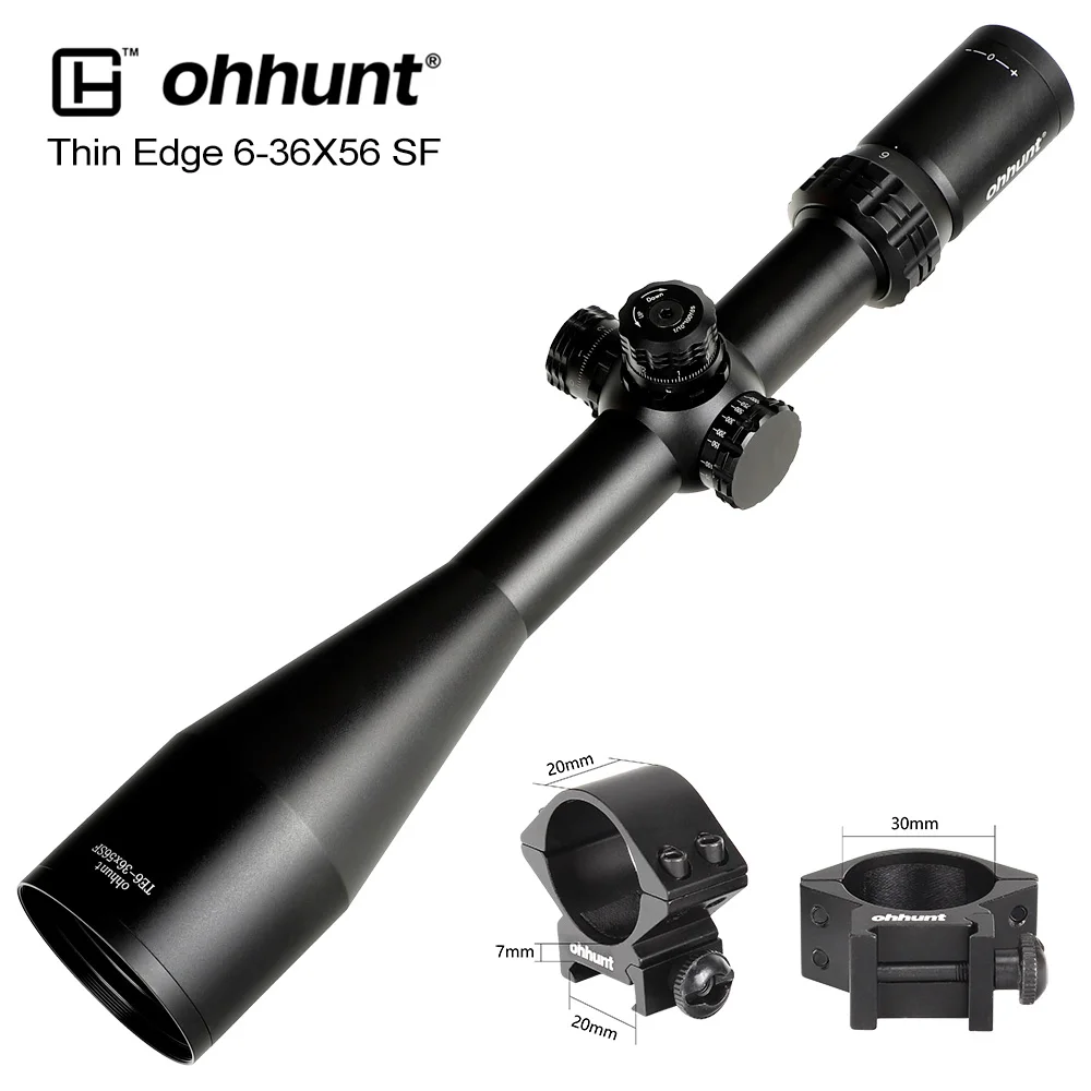Low Picatinny Rings Ohhunt тонкий край 6-36X56 SF охотничий прицел с Боковая регулировка параллакса стопор башни сброс тактический оптический прицел - Цвет: Low Picatinny Rings