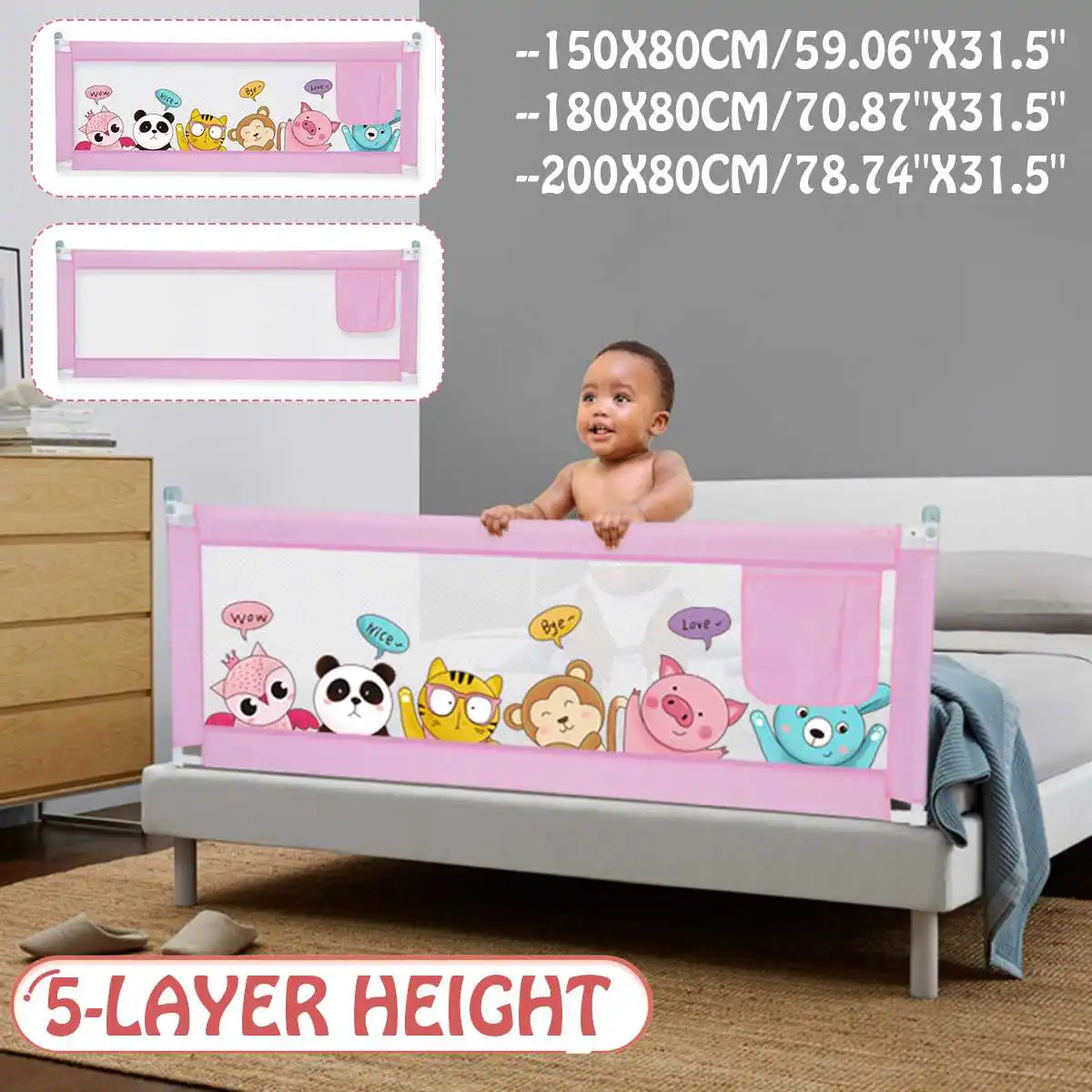 

Children's Bed Barrier Fence Safety Guardrail Security Foldable Baby Home Playpen On Bed Fencing Gate Crib Adjustable Kids Rails